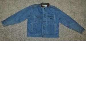 Mens Bear River Workwear Jacket Large Blue Button Up Sherpa Lined Denim Jean
